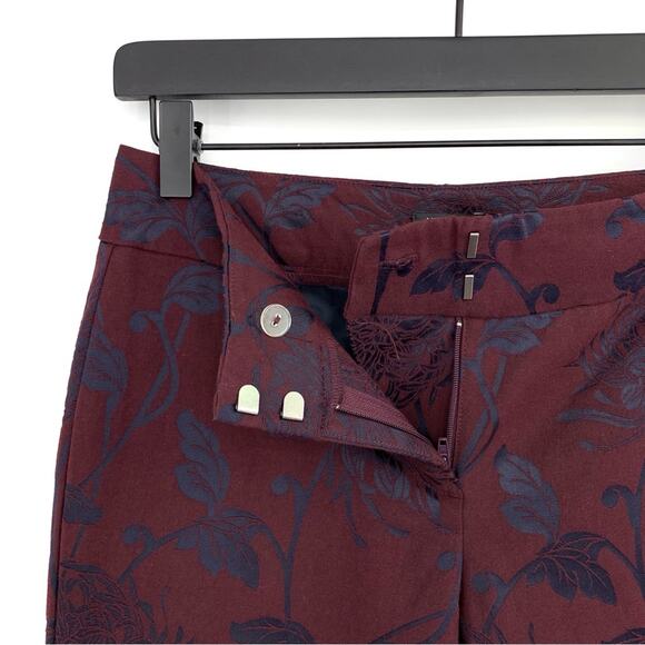 NWT ANN TAYLOR Factory Floral Jacquard Pant Burgundy Navy 00P - Picture 5 of 10